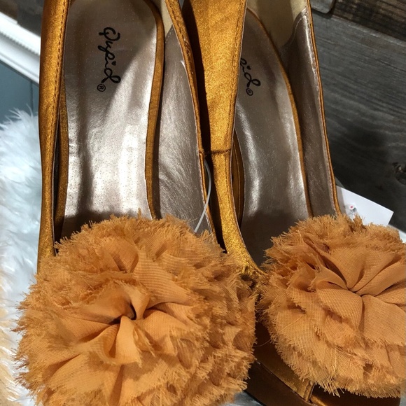 Brown Gold Mustard Colored Open Toe High Heel Dress Shoe - Picture 4 of 5